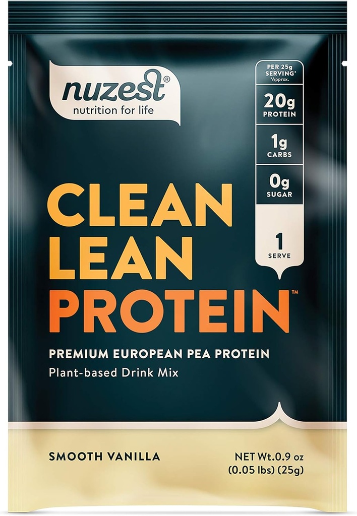 Nuzest - Pea Protein Toz - Temiz Lean protein, Premium Vegan Plant Temel Protein Toz, Süt Ücretsiz, Gluten Free, GMO Free, Doğal olarak Sertleştirilmiş Protein Shake, Smooth Vanilla, 1 Hizmet, 0.9 ozzz