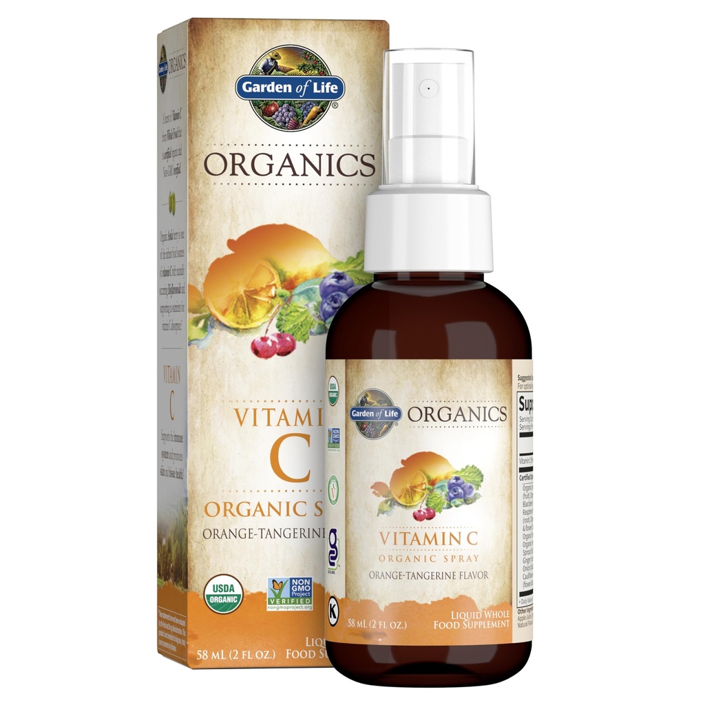 Garden of Life Organics Vitamin C Spray Featuring Amla Berry – Liquid Vitamin C Supplement for Immune & Skin Health Support, USDA Organic, Non-GMO, Vegan, Orange Tangerine Flavor, 2 Fl Oz Bottle