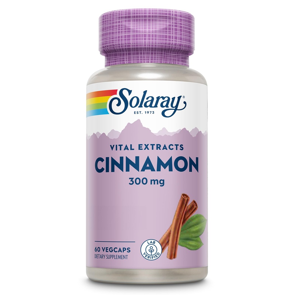 SOLARAY Cinnamon Extract 300 mg - Cinnamon Supplements for Balance - Herbal Support with 24 mg Flavonoids - Lab TY, Gluten Free, 60-Day Garanti - 60 Hizmet, 60 VegCaps