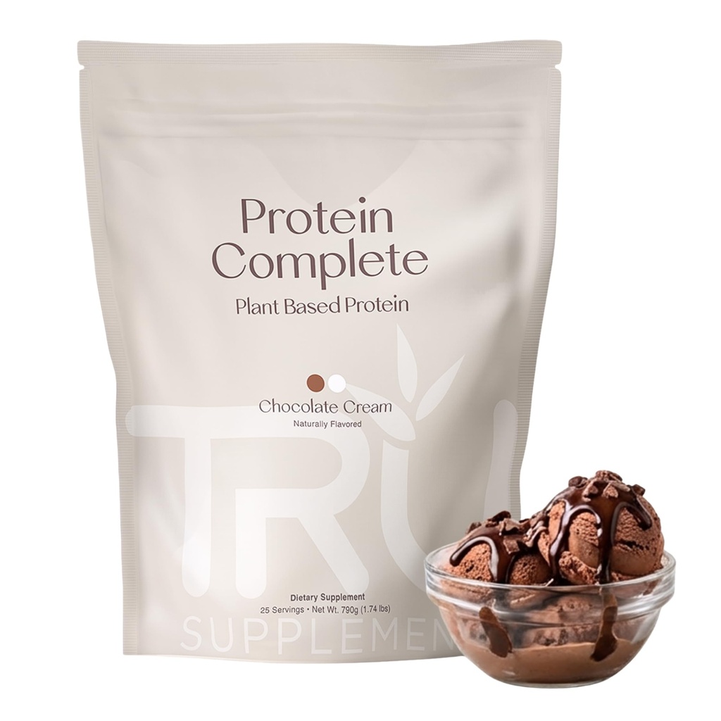 TRU Supplements Plant Based Protein Toz, BCAA, EAA, 20g Vegan Brown Rice & Pea Protein, 100 Calories, 27 Vitaminler, Yapay Flavors 25 Servisler (Doğal Chocolate Cream)