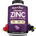 Nutrivein Premium Çinko 100 mg - Yetişkinler için 120 Capsules: High-Ab Metabolik Kristal Piolinate Supplements - Essential Nourishment for General Wellness - Max Bioavailability