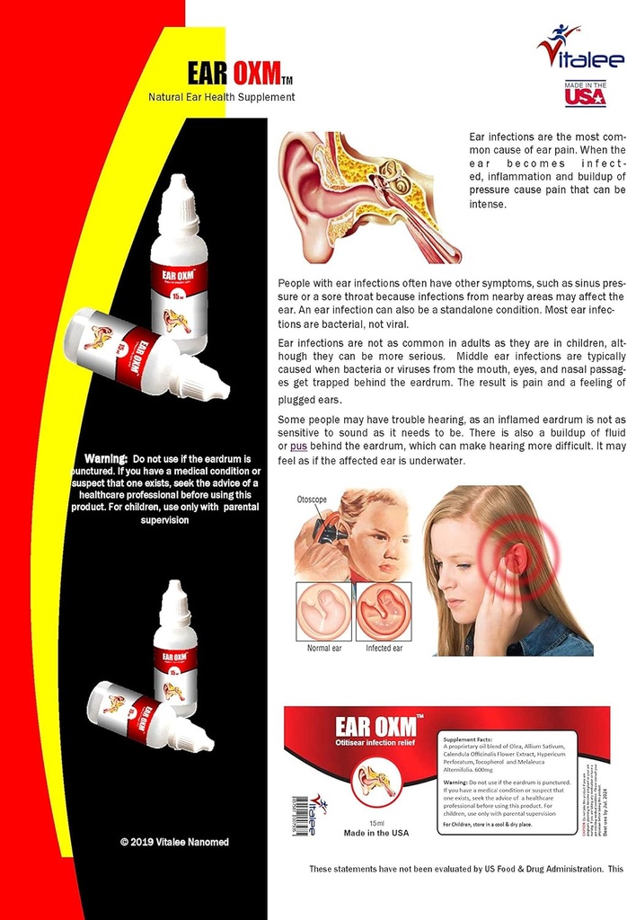 Kulak OXM- Doğal Kulak Aches & Enfeksiyonları (1 Şişe,15 ml)