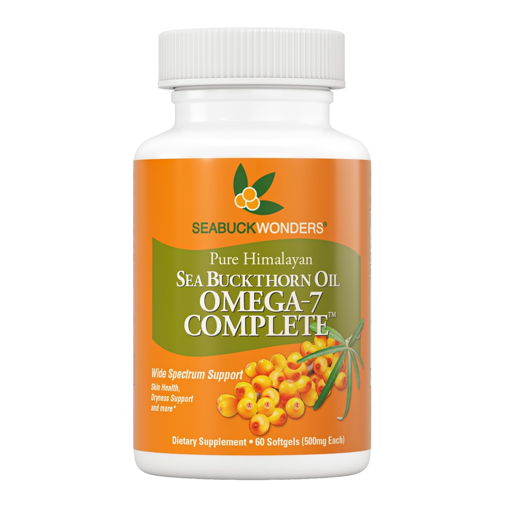 SEBUCKWONDERS Organik Sea Buckthorn Oil, Omega-7 Tamam Softgels, 60 Kont, Omega 3, 6 & 9, Destekler Saç, Skin & Nail Health, 1000mg per