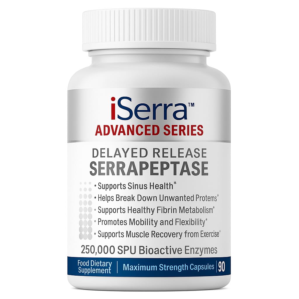 iSerra 250,000 SPU Serrapeptase Enzyme - 90 Maksimum Güçlü Kapsüller - Diğer Serrapaptase'den 12x Daha Fazla Potent - Gecikmesiz Satış Teknolojisi - Yüksek Potency Non-GMO, Gluten Free, Vegan (Polonya)