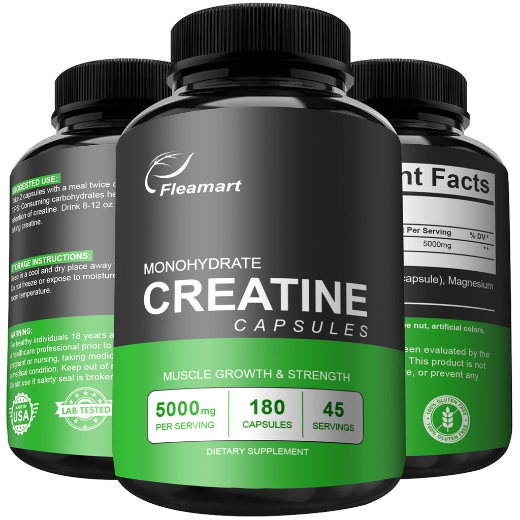 Mikronized Tinatine Monohidrat Capsules, Keto Friendly, 5000 mg, 180 Capsules, Kretine Monohidrat Pills Üçüncü Parti Test Edildi, ABD'de Üretildi, Non-GMO, Gluten Free, Vegan Güvenli