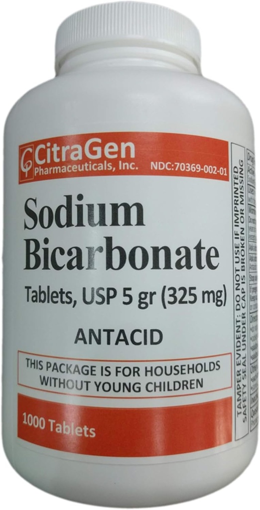 sodyum Bikarbonat Tabletleri USP 325 mg (5S) for Relief of Acid Indigestion, Heartburn, Sour Stomach & Upset Stomach 1000 Tabletleri CitraGen Pharmaceuticals Inc