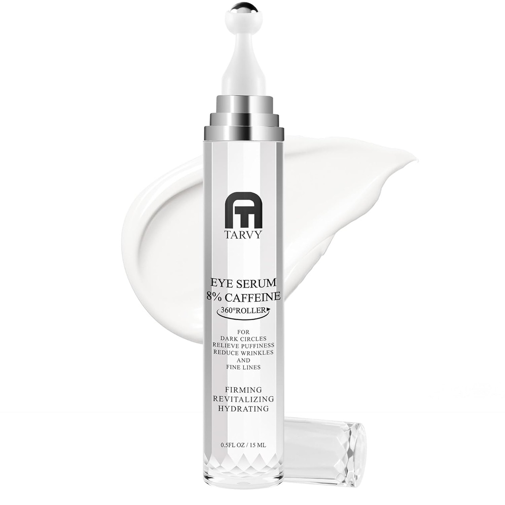 Eye Serum, Under Eye Cream For Dark Circles, 8% Caffeine Eye Serum For Women & Men, Eye Cream Anti Aging With 360° Masaj Ball, Eye Cream For Puffiness And Bag Under Eyes, Eye Serum For Fine Lines