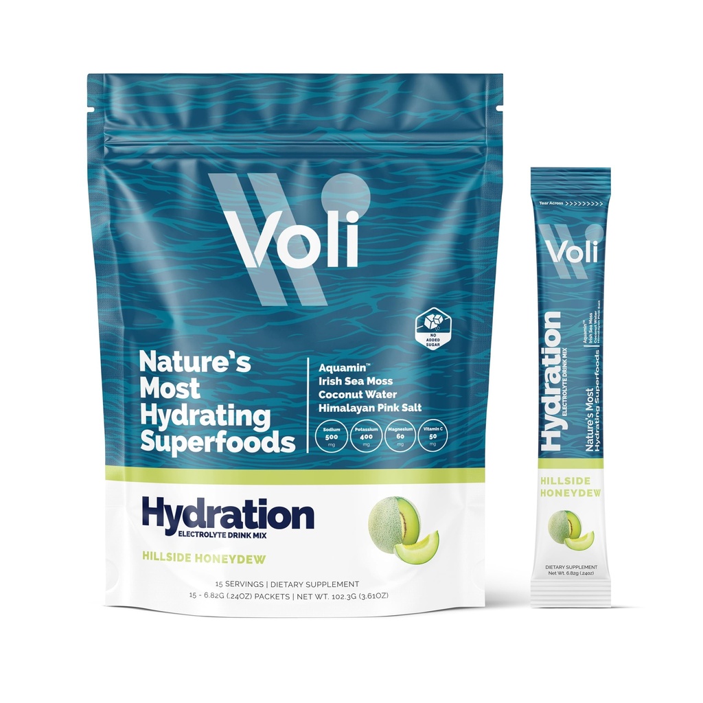 Voli Electrolytes Toz Paketleri | No eklenmiş Sugar Electrolyte Drink Mix for Hydration | Keto & Fasting Friendly, Natural Superfoods & Minerals | Honeydew, 15Count