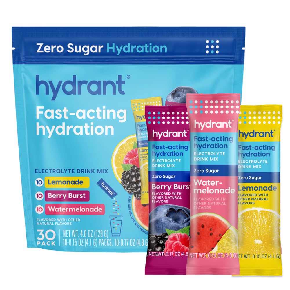 Hydrant - Hydration Toz Çeşitli Paketi, 30 Bireysel Sugar-Free Instant Electrolyte Rehidr Packets - Daily Use, Travel & Workouts