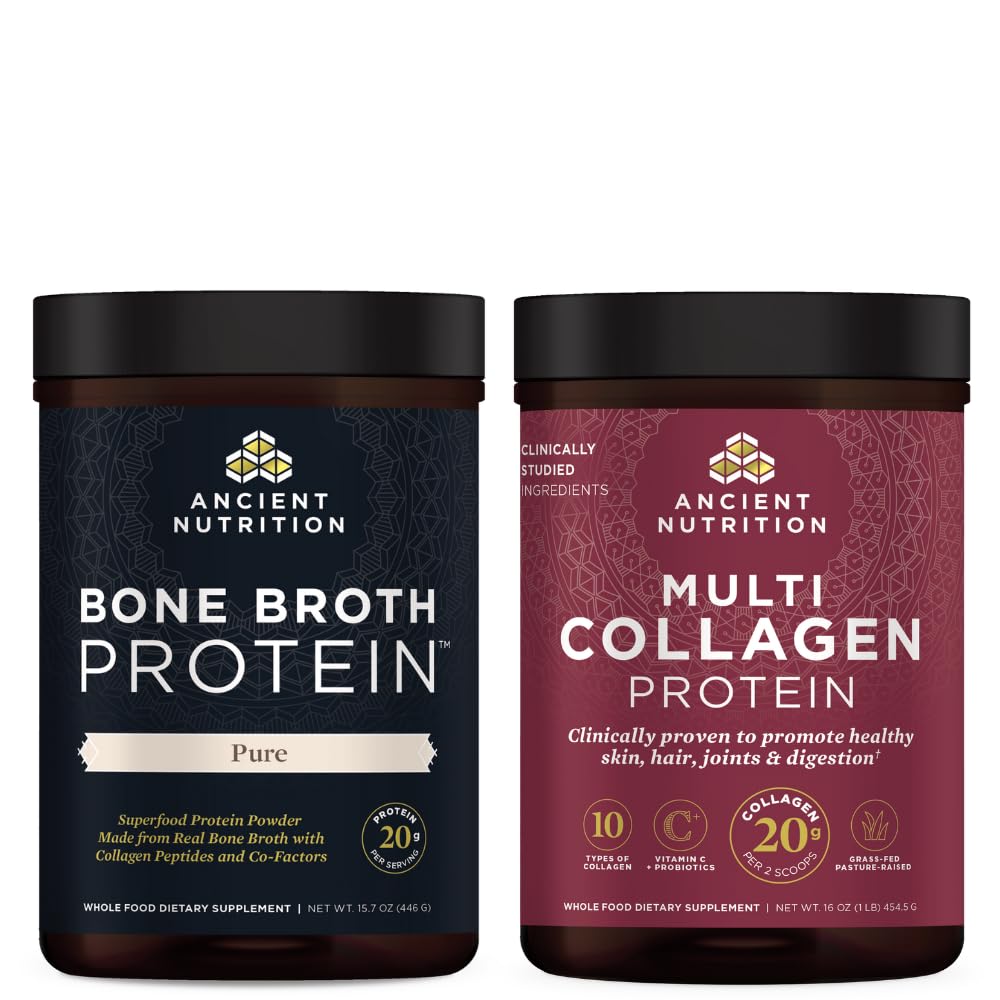 Eski Beslenme Kemik Broth Protein Toz, Saf, 20 Hizmetler + Çok Kolajn Protein Toz, Unflavored, 45 Hizmetler