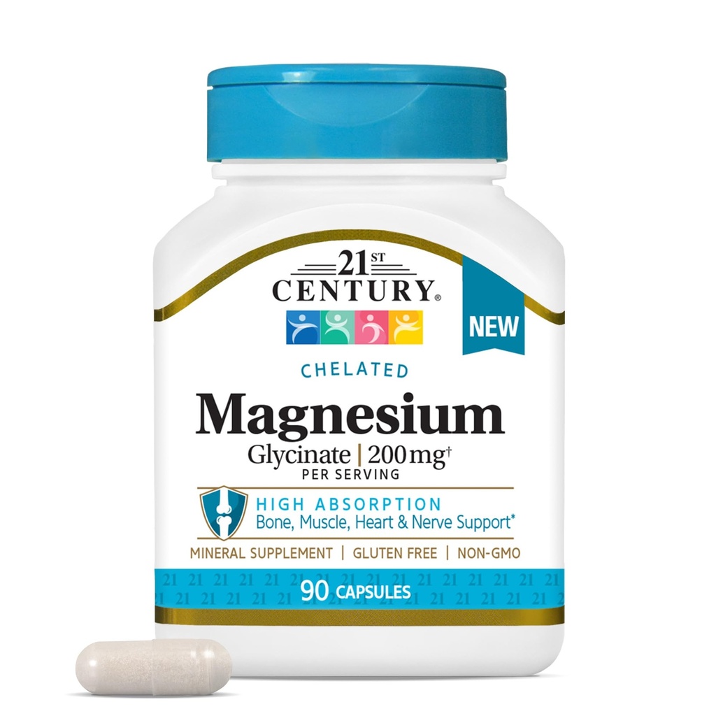 Hizmet başına 21. Yüzyıl Magnezyum Glycinate 200 mg Capsules, 90 Count
