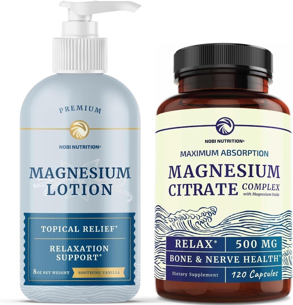 Magnezyum Lotion ve Magnezyum Citrate Supplement | Full Body Magnezyum Support for Body and Mind with 8 Fl Oz Topical Magnezyum Plus 2 Ay Supply Magnezyum Kompleks Pills