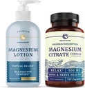 Magnezyum Lotion ve Magnezyum Citrate Supplement | Full Body Magnezyum Support for Body and Mind with 8 Fl Oz Topical Magnezyum Plus 2 Ay Supply Magnezyum Kompleks Pills