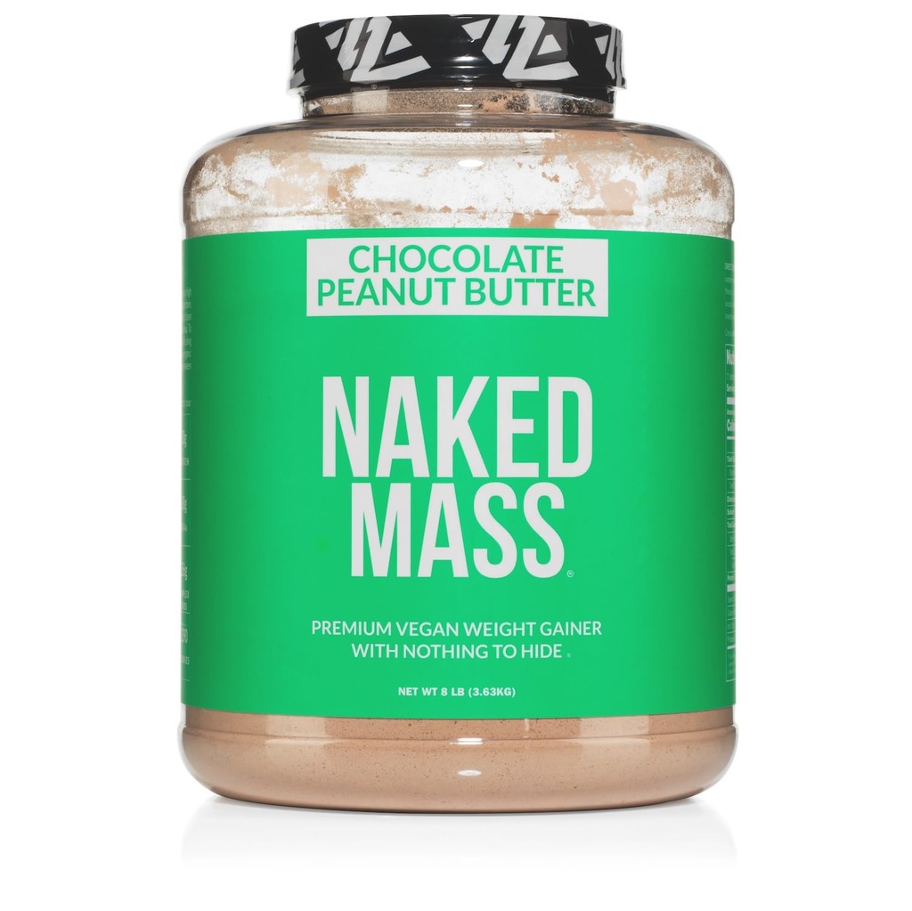NAKED Vegan Mass - Chocolate Peanut Butter - 1,290 Calories, Nothing Artificial, All Natural Chocolate PB Weight Gainer Protein Powder, Non-GMO, Soy & Gluten Free - 8LB Bulk - 11 Servings