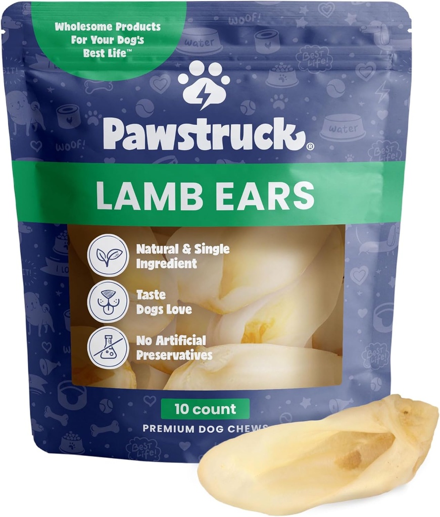 Pawstruck Doğal Lamb Ears Chew Küçük ve Orta Köpekler için Tedaviler - Sağlıklı, Low Fat, Yapay Öngörücüler, Single Malzemeler, Yüksek derecede Digestible - 10 - Kont