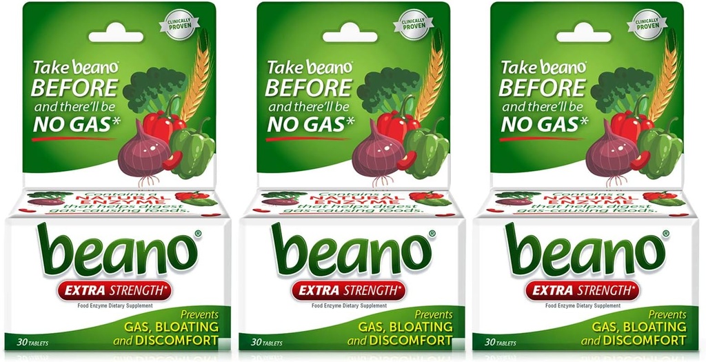 Beano Ekstra Kuvvet, Digestive Enzyme Supplement, Gaz, Bloating ve Discomfort (Pazar Mayıs Vary) 30 Her Kont (Pazar 3)