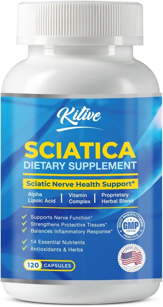 Sciatic Nerve Relief Supplement, Advanced Support Formula for Nerve Health, Alfa Lipoic Acid, Vitamin Kompleksi, 120 Capsules, Made in USA