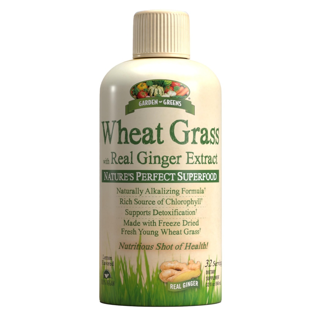 Bahçe Yeşiller Buğday Zemin Sıvı Gerçek Ginger Extract, Nature's Perfect Superfood, 32 hizmetkar