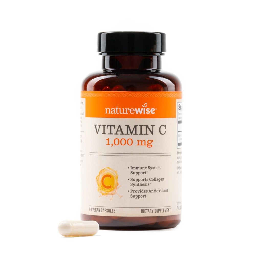 NatureWise Vitamin C 1000 mg Capsules - Ekstra Kuvvetli Vegan Vitamin C for Daily Antioksi & Immune Support - Non-GMO, ABD Üretildi - 60 Capsules[60-Day Supply]