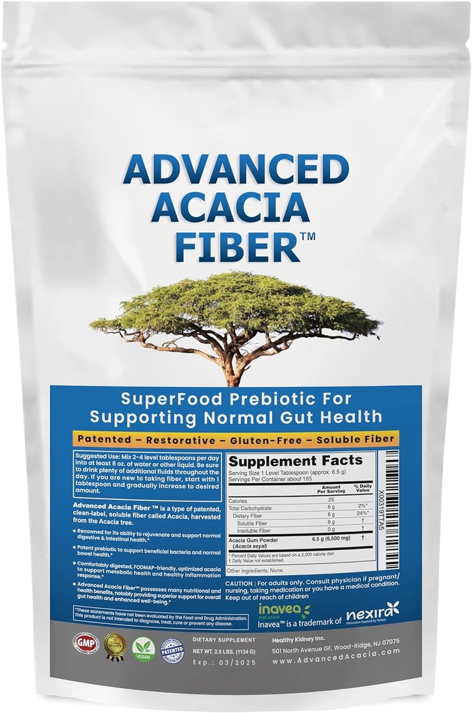 Gelişmiş Acacia Fiber Toz Log 2.5 Ibs (40oz) ► Fiber Leaky Gut Tamir Toz + Organik Lipital Bikarbonatiyon Ekini Kullanımı 1LBB