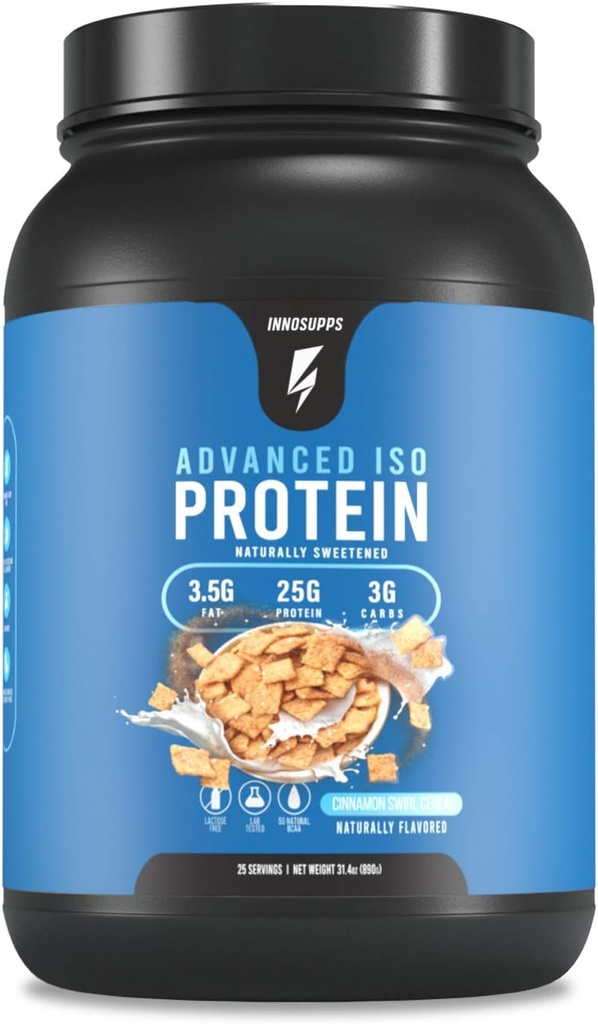 Inno Supps Advanced Iso Protein - 100% Whey Isolate protein Toz, Yapay Tatlıcılar, Low Fat, Low Carbs, 25g of Protein, Hormon Ücretsiz, Gluten Free, Soy Free - 25 SVGS (Cinnamon Swirl Cereal)