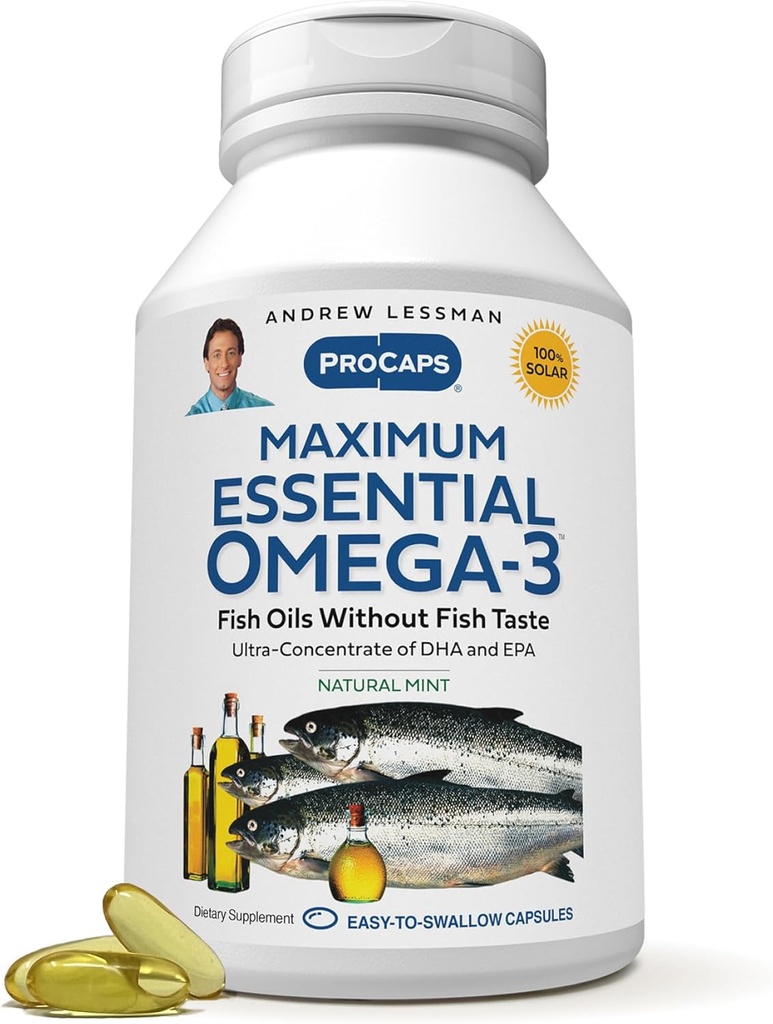 ANDREW LESSMAN maksimum Temel Omega-3 Mint - 30 Softgels - Ultra-Pure, High Potency Omega-3 Oils. Yüksek DHA, No Stomach Upset, No Contaminants, No Mercury. Küçük Easy to Swallow Softgels