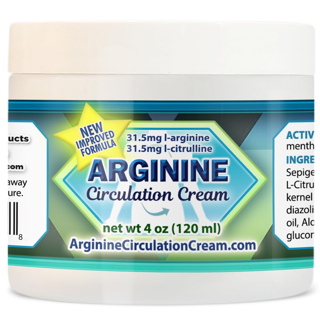 Arginine Circulation Cream 4 oz - Menthol, L Arginine & L Citrulline Lotion - Supports Health Leg & Body Blood Flow - Whole Family Products