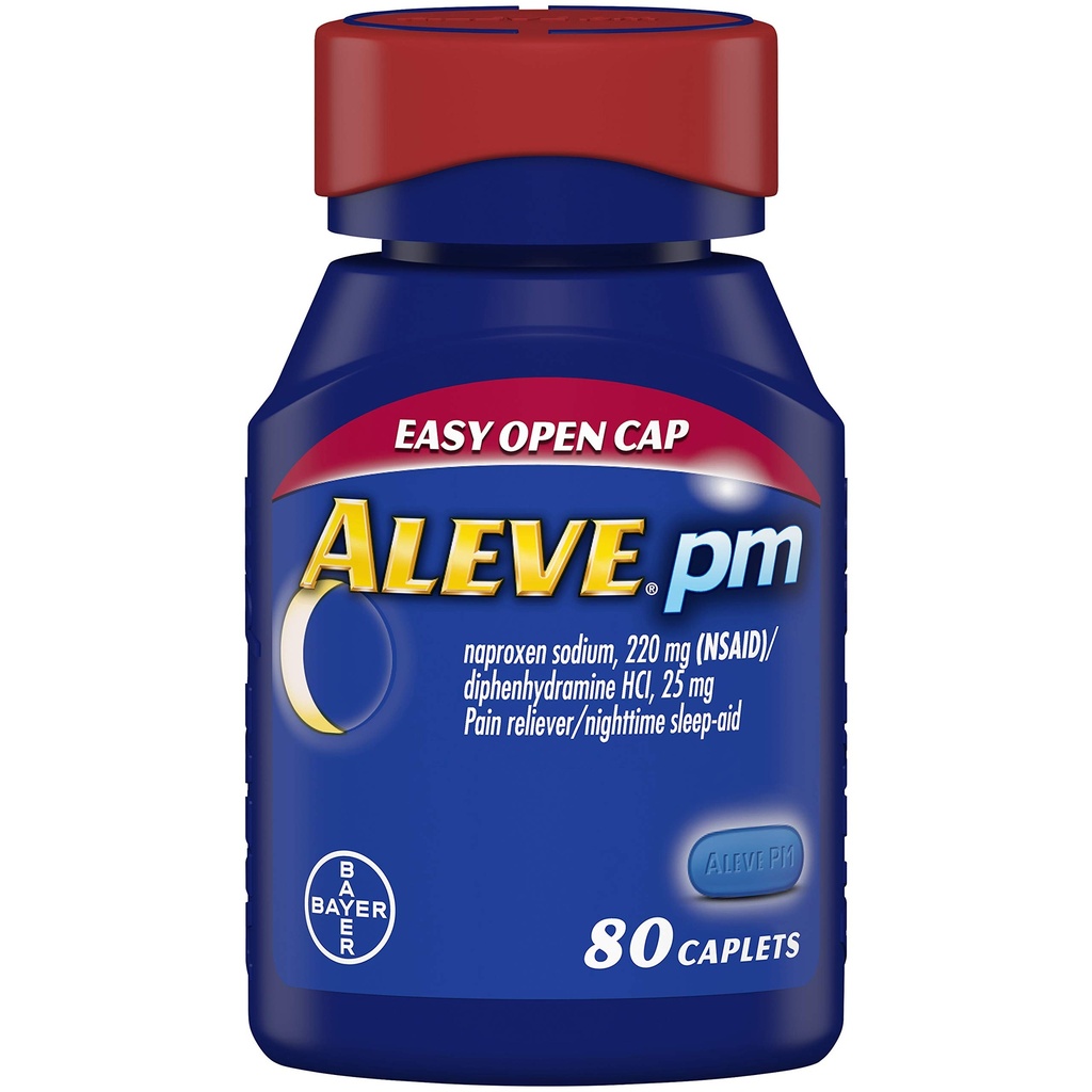Aleve PM Caplets, Fast Acting Sleep Aid and Pain Relief for Headaches, Kas Aches, Non-Habit 220 mg Naproxen sodyum ve 25 mg Diphenhydramine HCl Capsules, 80 sayı