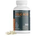 Bronson Folic Acid 800 MCG Destek Prenatal Development, 1 Yıl Supply, Non-GMO, 360 Tablet