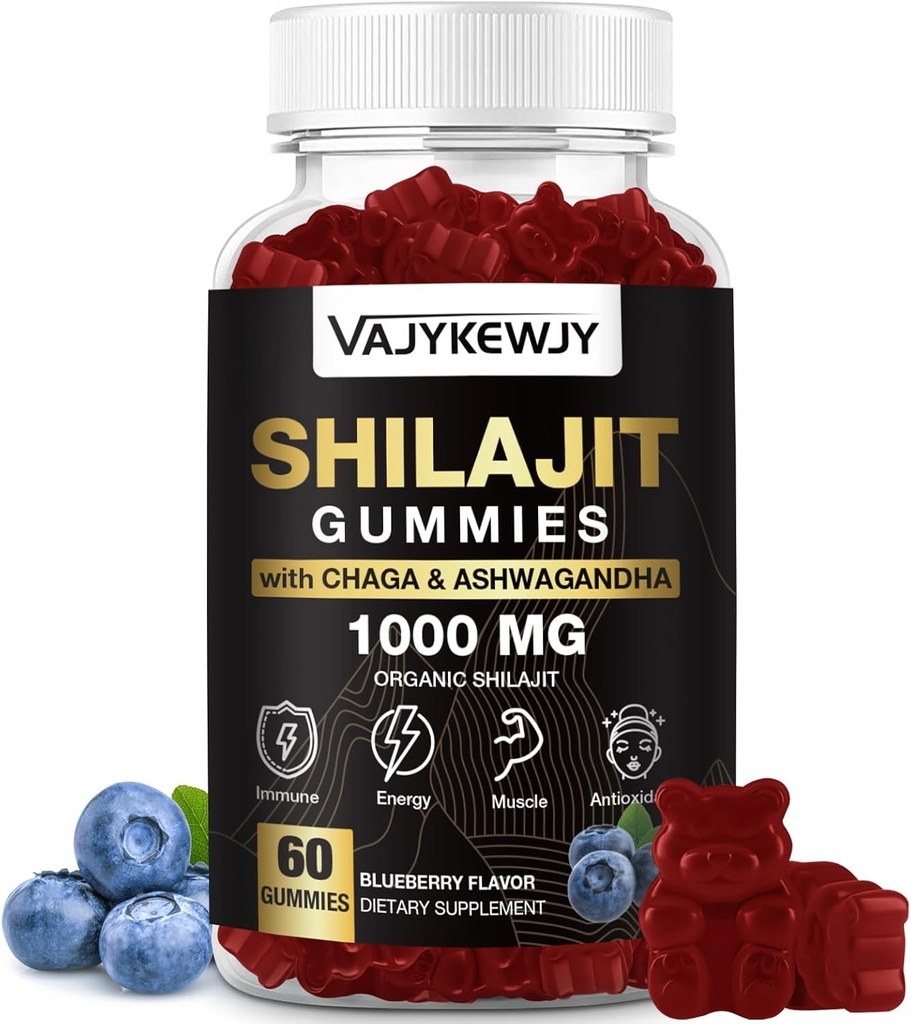 1000 MG Shilajit Gummies, Organic Shilajit Gummies with 85+ Trace Minerals, Fulvic Acid, Shilajit for Men & Women, Shilajit Resin, Shilajit Himalayan Organic for Energy, Brain, Immunity, 60 Count