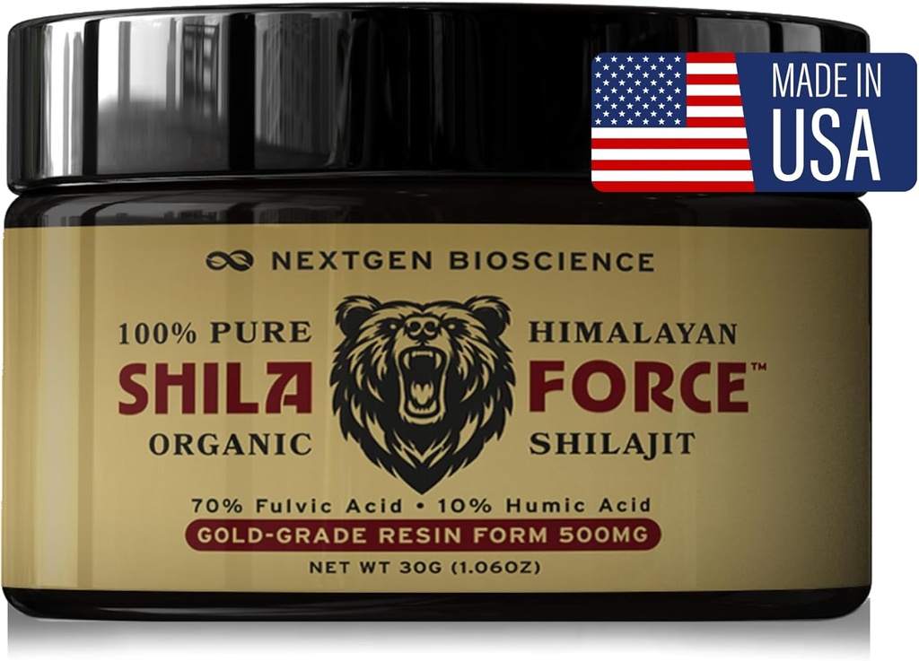 Shilajit Pure Gold-Grade Wild-Harvested Himalaya Organik Hayvancılık - 500 mg% 70 Fulvic Acid & 10% Humic Acid with 85+ Trace Minerals, 30g Made in USA, Brown