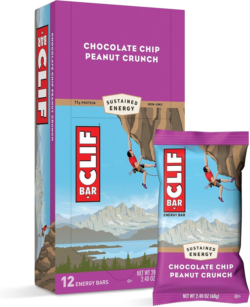 Clif Bars - Enerji Barlar - Çikolata Chip Peanut Crunch - Organik Oats - Plant bazlı Gıda - Vejetaryen - Kosher (2.4 Ounce protein Bars, 12 Count)