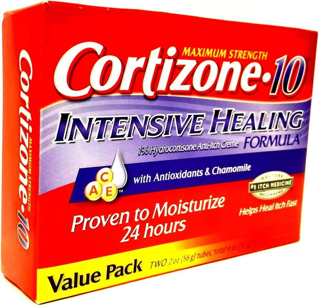 Kortizone 10 en Strenght I yoğun şifa% 1 Hidrokortisone Anti Itch Cream Two 20z Tubes, Total 4 oz Tubes, Total 4 oz