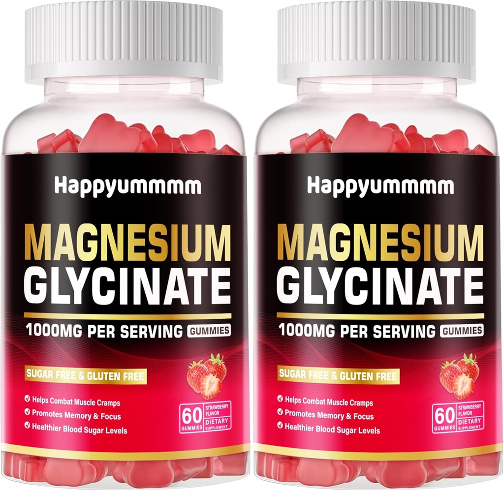 Magnezyum Glycinate Gummies 1000 mg - Sugar Free Magnezyum Pids Supplement with Vitamin D, B6, CoQ10 for Calm Mood & Sleep Support - 120 Strawberry Gummies 1000mg - Sugar Free Magnezyum Pids Supplement with Vitamin D, B6, CoQ10 for Calm Mood & Sleep Support - 120 Strawberry Gummies