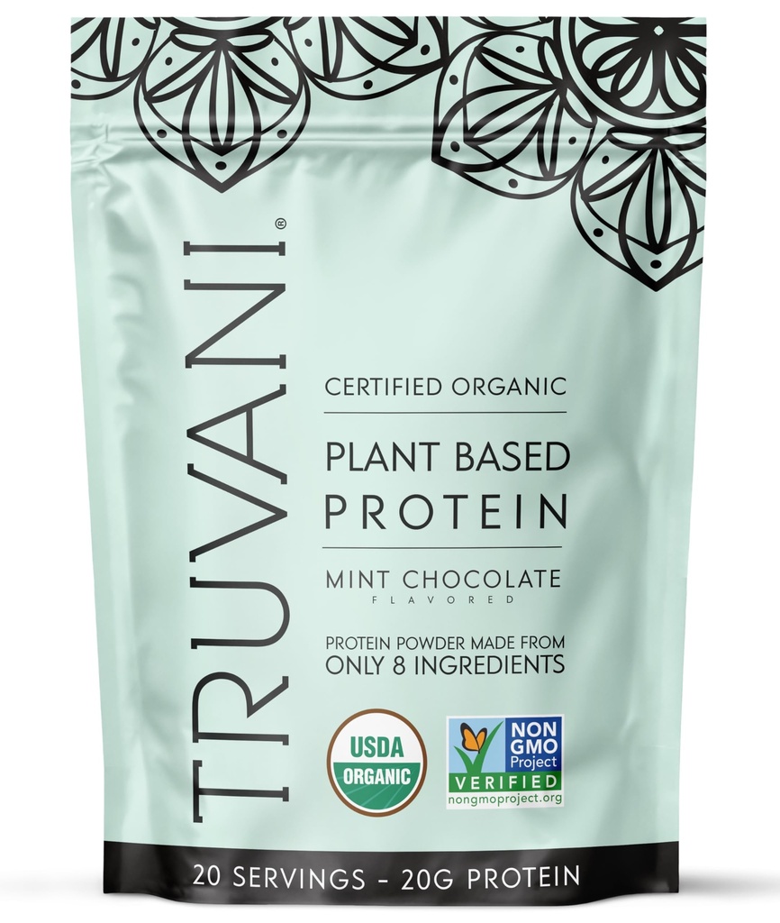 Truvani Vegan Pea Protein Toz | 20g Organik Plant-Based Protein | Keto | Gluten & Dairy Free | Low Carb | No Eklenme Şeker | Mint Chocolate | 20 Hizmet |