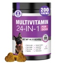24in-1 Köpek Vitaminleri ve Supplements 200 Ct Köpekleri Multivitamin Chewable Contain Chondroitin Probiyotiks Omega-3 Glucosamine Köpekler için Skin Coat Heart Ortak Gut Liver Brain Eyes Immune Support - Chicken