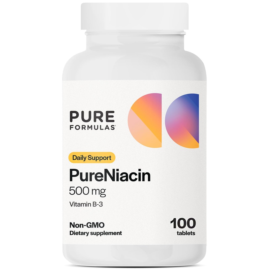 PureFormulas Pure Niacin - Vitamin B3, 500 mg Immediate release Niacin 500 mg - Nicotinic Acid 100 Tablet - Non-GMO B3 Vitaminleri Niacin Supplement B3, 500 mg Immediate release Niacin 500 mg - Nicotinic Acid 100 Tablet - Non-GMO B3 Vitaminleri Niacin Supplement