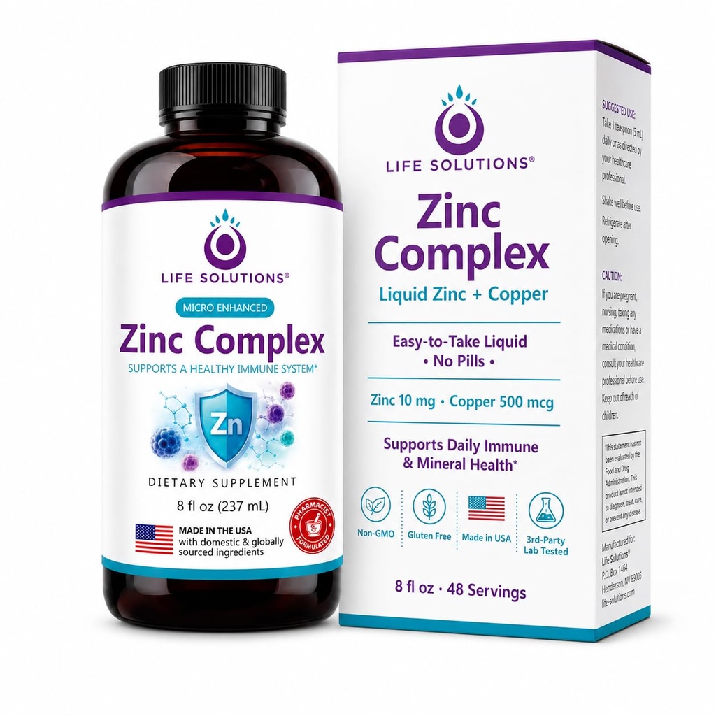 Life Solutions çinko Kompleksi - Optimal Immune Support & Health için Çinko Gluconate ve Copper Gluconate - Yüksek Abhidrasyon Formula - Sıvı 8oz- Yüksek