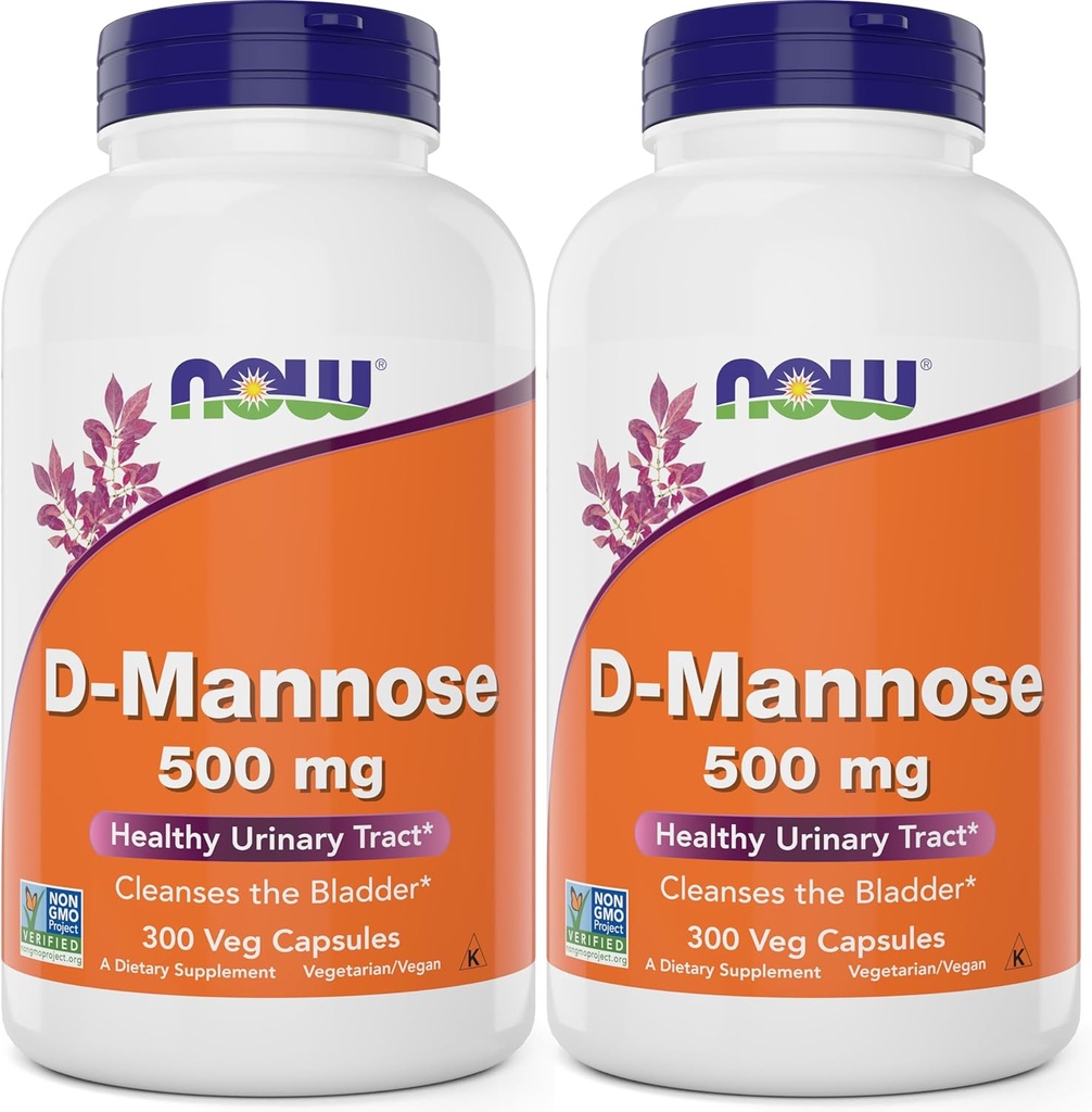 Now D-Mannose 500 mg, 300 Capsules (Pack of 2) - Vegan Non GMO Supplement for Women and Men - Supports Healthy Urinary Tract, Cleanses The Bladder