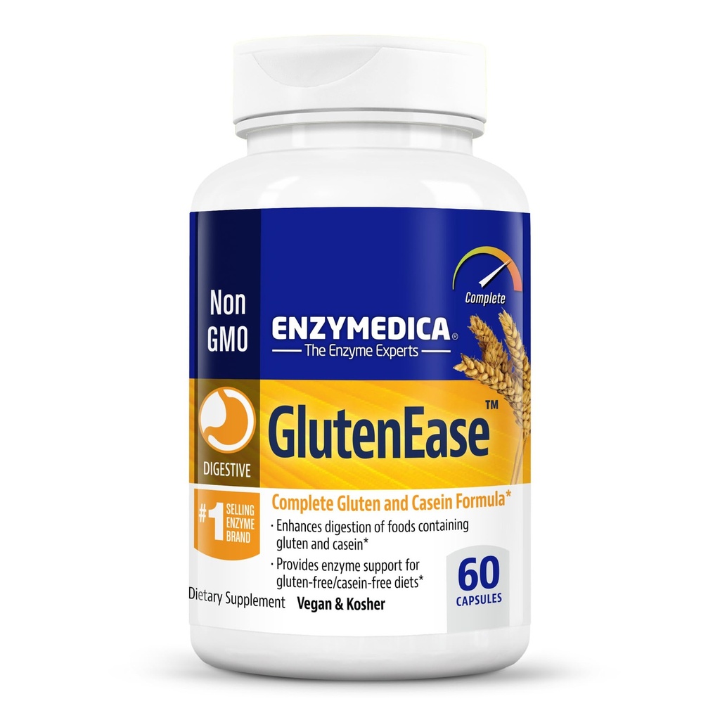Enzymedica GlutenEase, Kadınlar ve Erkekler için Advanced Digestive Enzymes, Bloating Relief & Digestive Health, Helps Break Down Gluten & Casein, 60 Capsules
