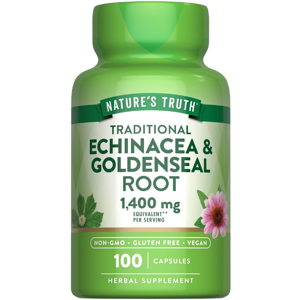 Nature's Truth Echinacea Goldenseal Capsules | 1400 mg | 100 Count | Vegan, Non-GMO & Gluten Free Supplement | Herbal Support Complex