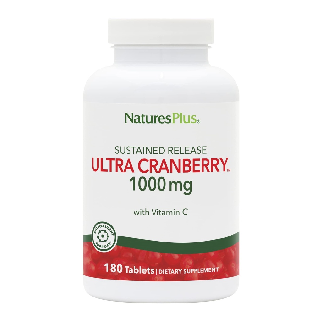 Natures Plus Ultra Cranberry 1000, Sustained Release - 1000 mg - Vitamin C ile Doğal Cranberry - Urinary Tract Health - 180 Vegetarian Tabletler (90 Hizmet)