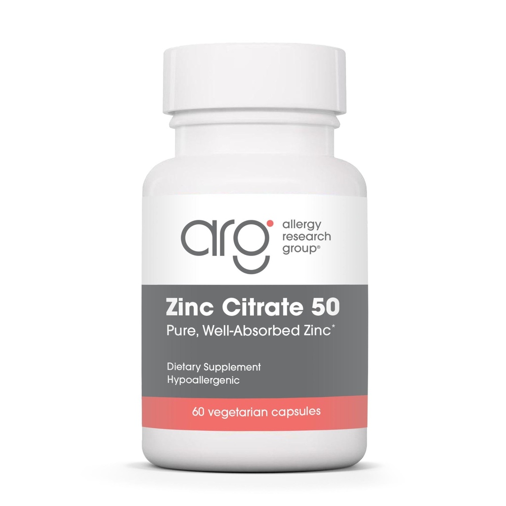 Alerji Araştırma Grubu çinko Citrate Supplement - Erkekler ve Kadınlar için çinko, Immune Support, Pure, Well-Absorbed, Well-Tolerated, Trace Mineral, 50 mg Vegetarian Capsules - 60 Kont