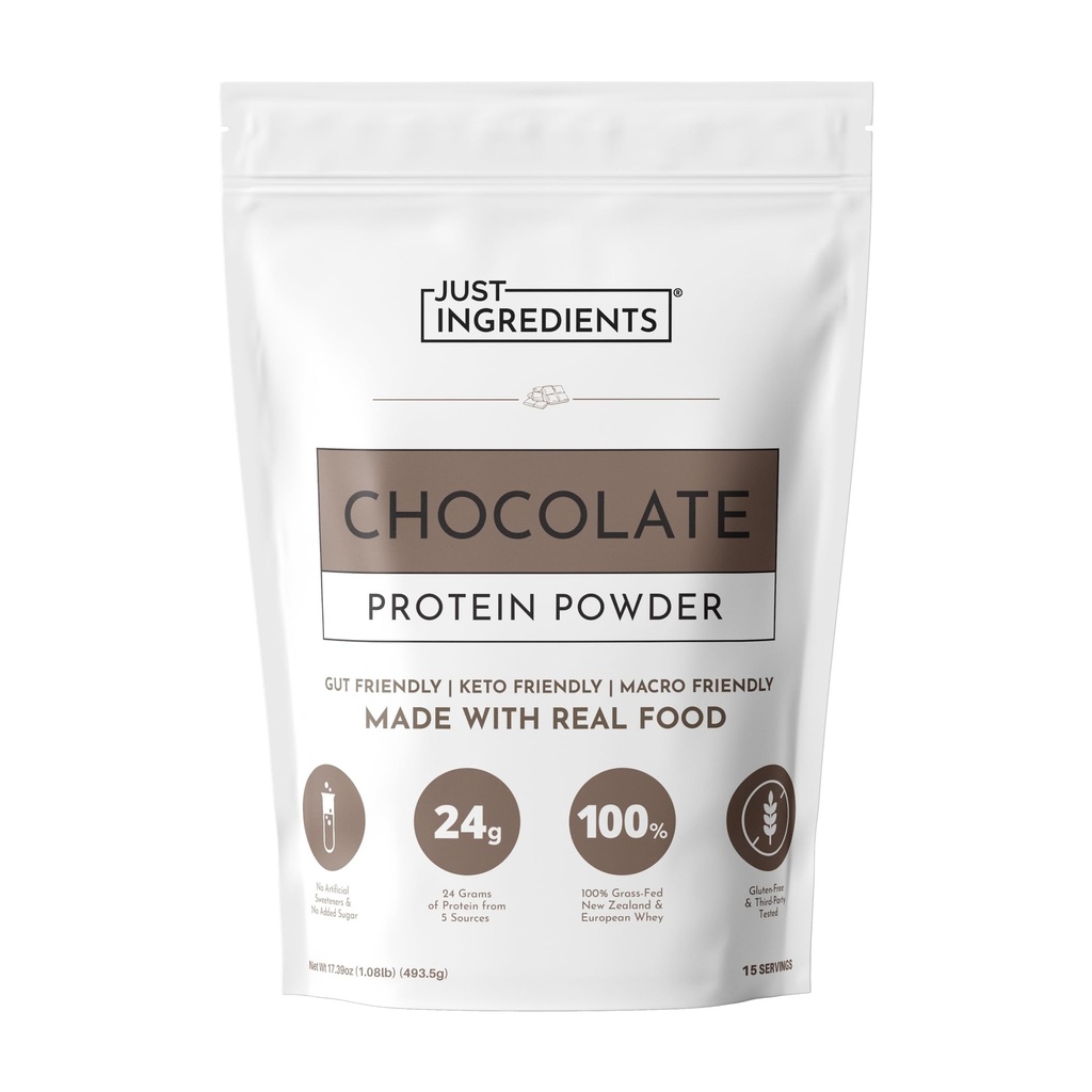 JUST INGREDIENTS protein Toz | 15 Hizmet | 24g Protein | Chocolate Flavor% 100 Grass-Fed, Non-Denatured Whey | Organik Tüm Gıda Malzemelerden Beş Farklı Kaynak