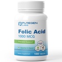 Puregen Labs Folic Acid 1000 mcg Tabletler | Vitamin B9 | Non-GMO | Gluten Free | ABD'de Yapılacak | Değer Boyut 1000 Tablet