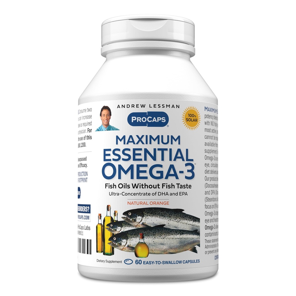 ANDREW LESSMAN maksimum Temel Omega-3 Orange - 60 Softgels - Ultra-Pure, High Potency Omega-3 Oils. Yüksek DHA, No Stomach Upset, No Contaminants, No Mercury. Küçük Easy to Swallow Softgels