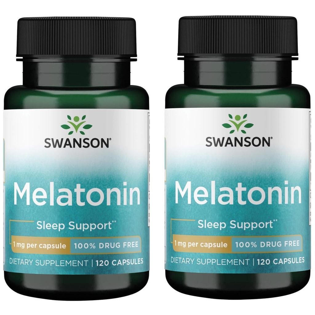 Swanson Melatonin - Herbal Supplement - Uyku ve Rahatlama - 120 Capsules, 1mg Her (2 Pack)