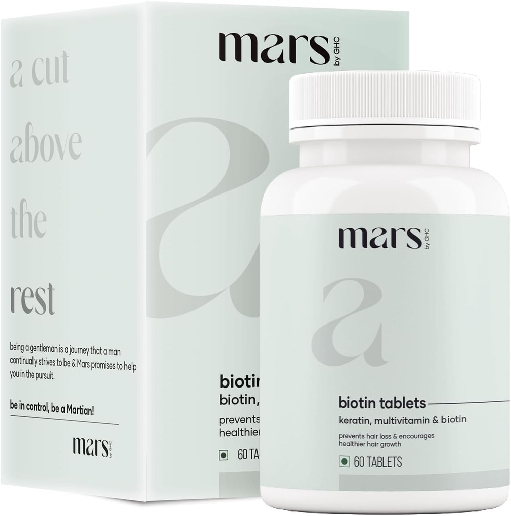GHC Beard Biotin tarafından mars, Güçlü ve Kaner Ayıd Büyümeyi Teşvik Ediyor, A Vitamin E, Vitamin B7, Keratin & Amino Asits |% 100 Vegan 60 Count (Pack of 1)