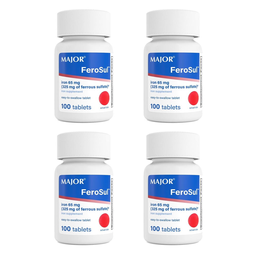 Büyük FeroSul - Ferrous Sulfate 325 mg Tabletler - Kadınlar ve Erkekler için Demir Supplement - Özel olarak Easy-to-Sw Tabletleri - Red - 100 Kont (4 Kont Pack)