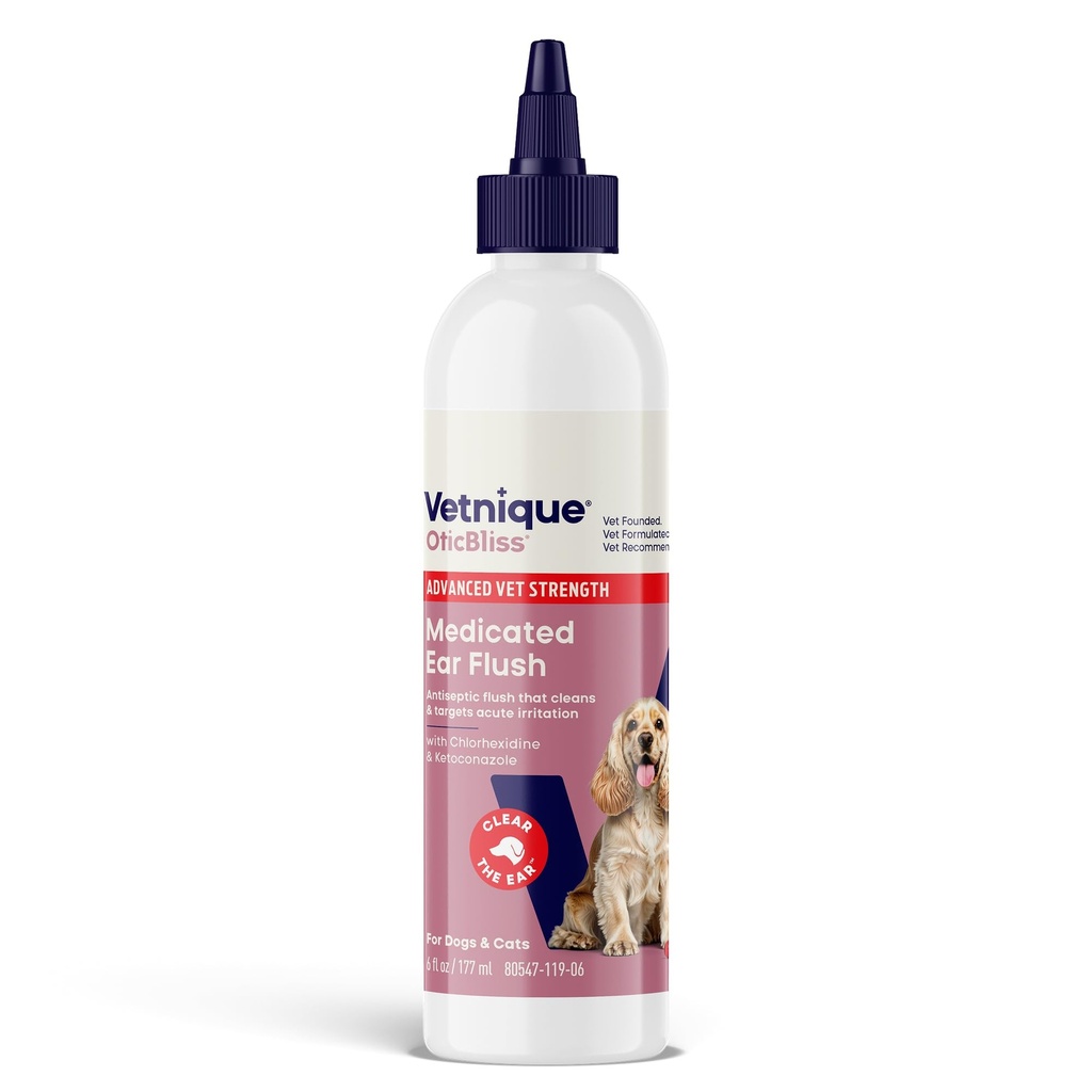 Vetnique Oticbliss Advanced Strength Medicated Dog Ear Enfeksiyon Tedavisi, Antisptik Kulak Bakımı Cat & Dog Ear Temizlik Çözümleri Chlorhexidine & Ketoconazole (6oz Flush)